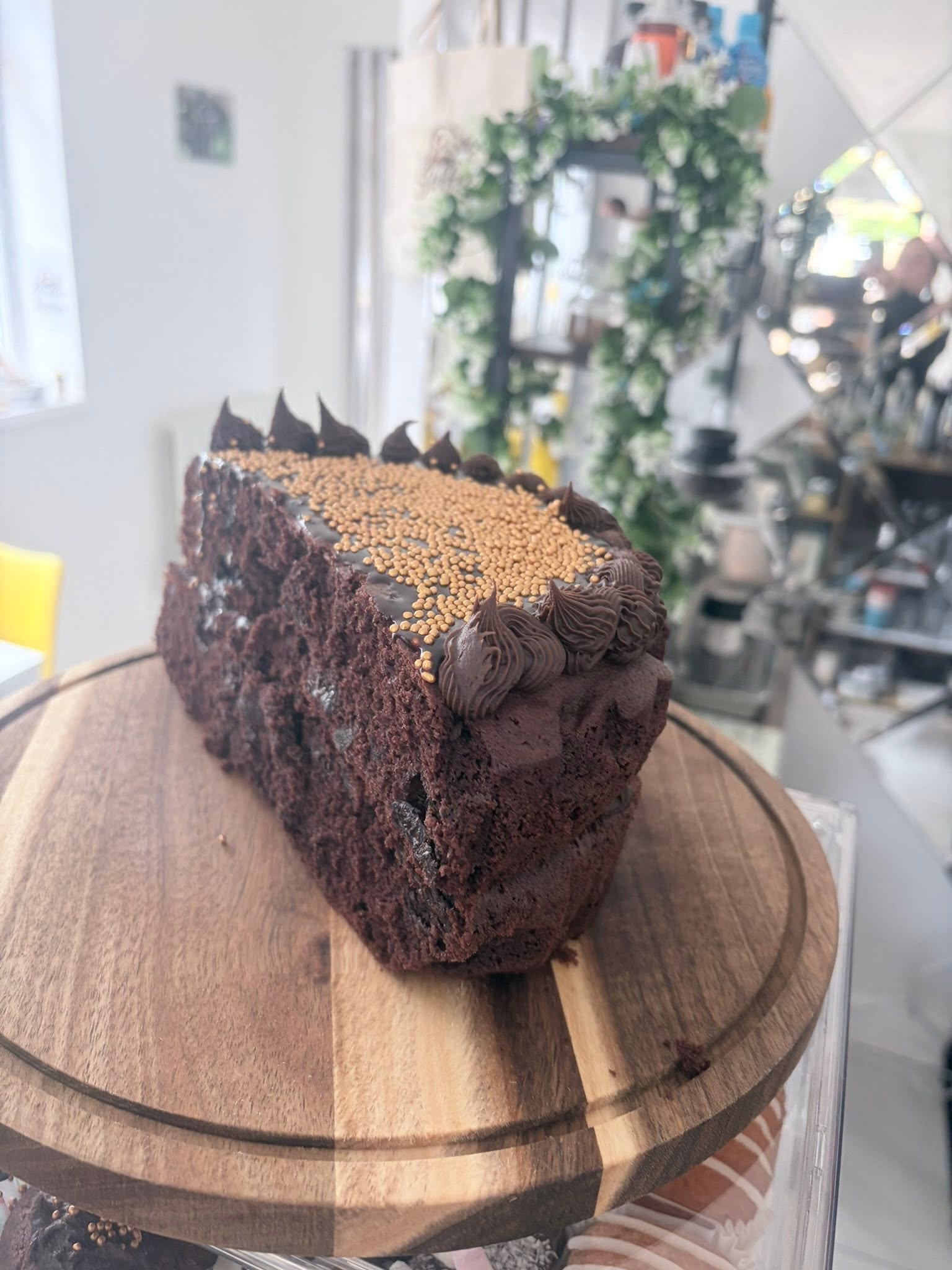 Slice of chocolate cake at The Sloffee Shop